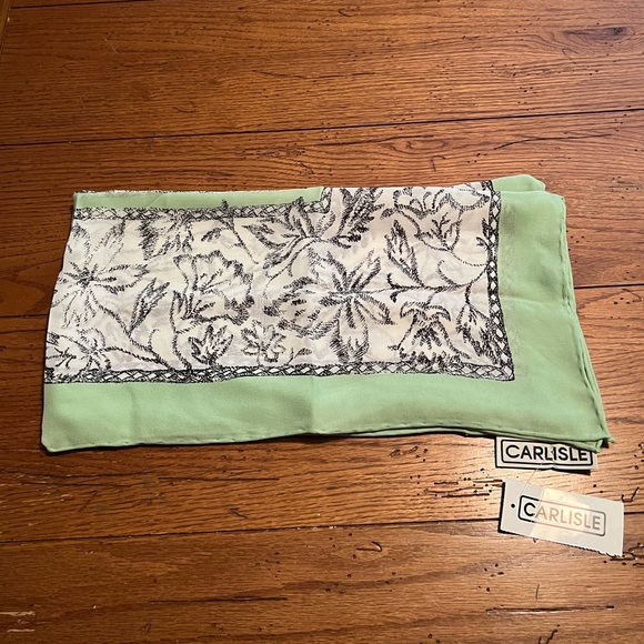 NWT $125 Carlisle | Silk | Cottagecore | Floral Vintage Scarf in Mint - Picture 3 of 15